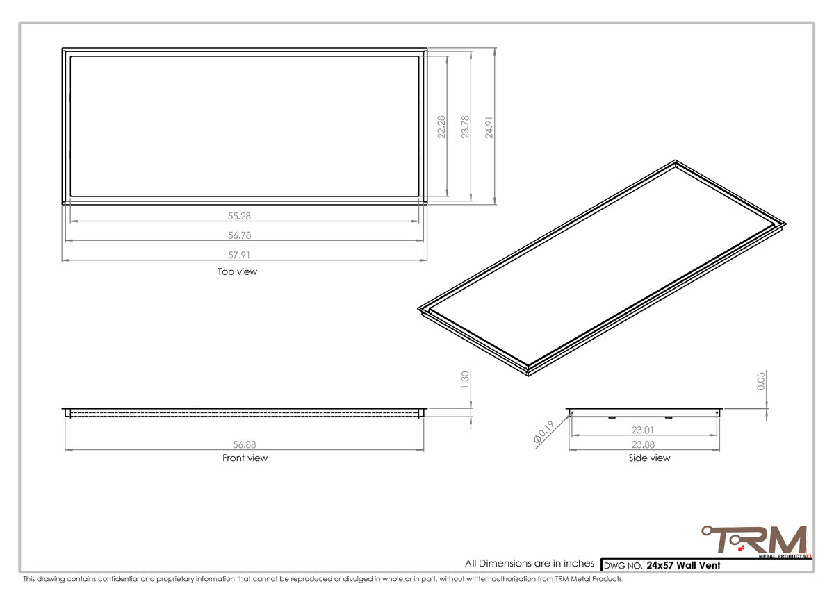 24x57 wall vent cover, dimensions drawing