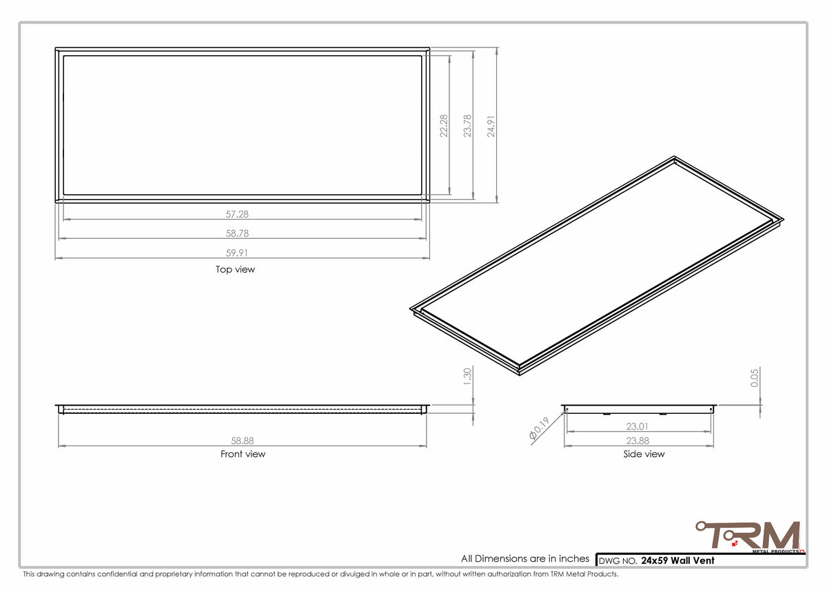 24x59 wall vent cover, dimensions drawing