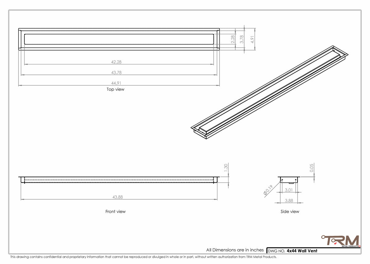 4x44 wall vent cover, dimensions drawing