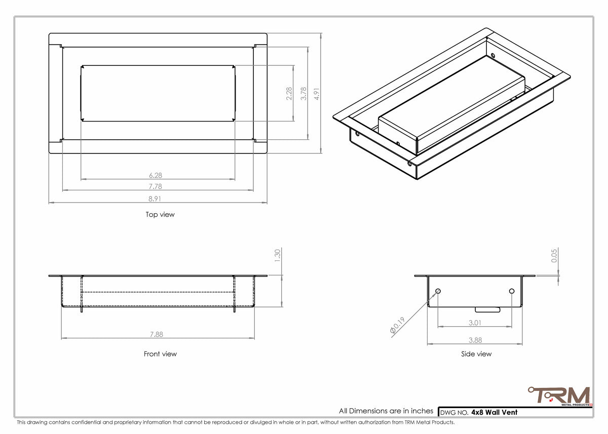 4x8 wall vent cover, dimensions drawing