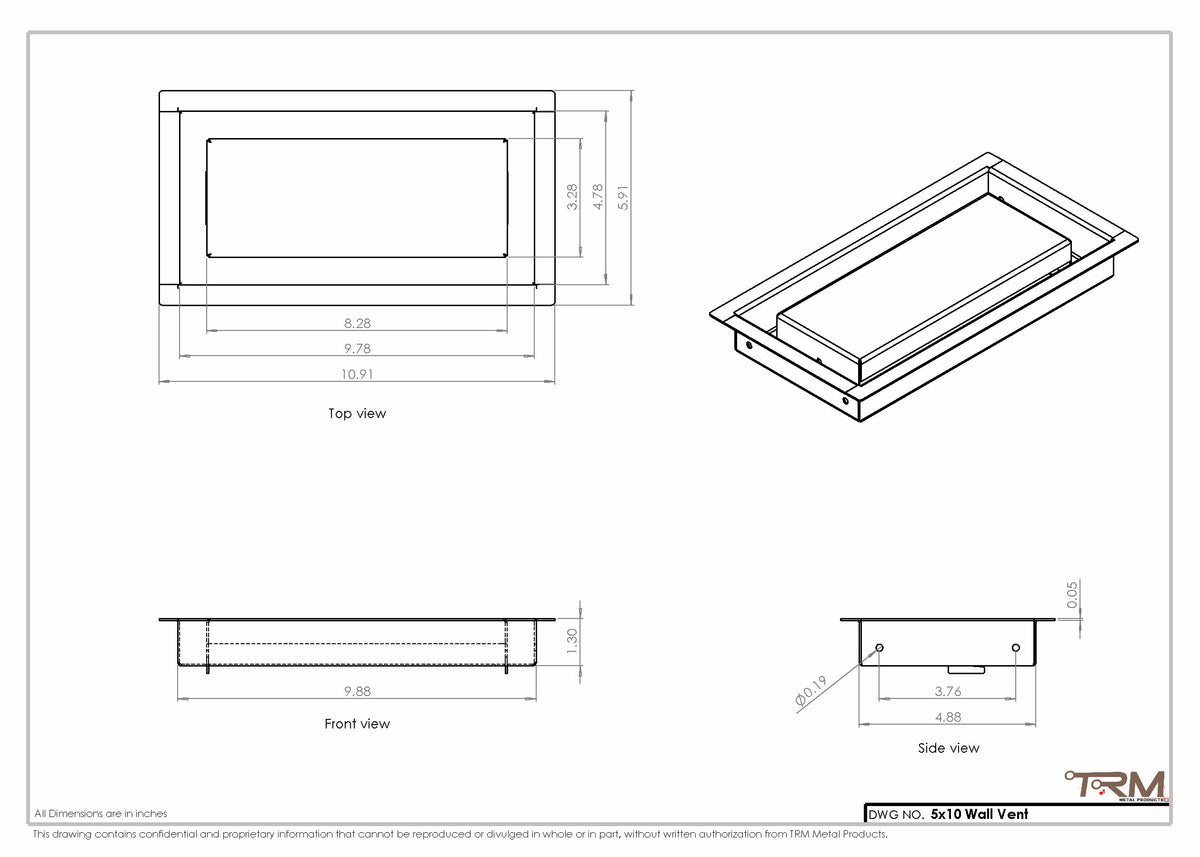 5x10 wall vent cover, dimensions drawing
