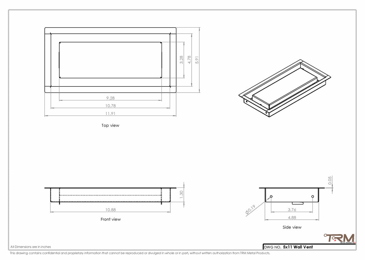 5x11 wall vent cover, dimensions drawing