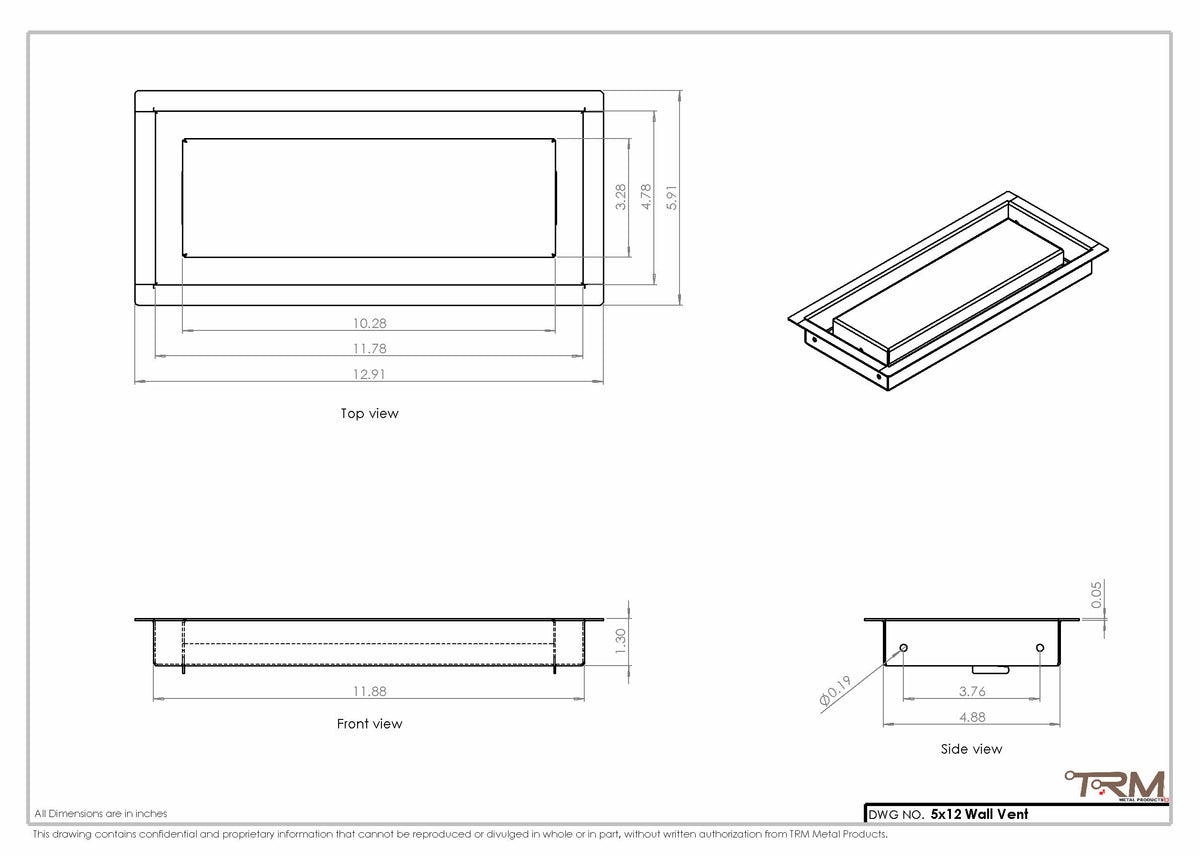 5x12 wall vent cover, dimensions drawing