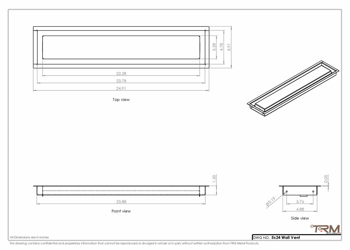 5x24 wall vent cover, dimensions drawing