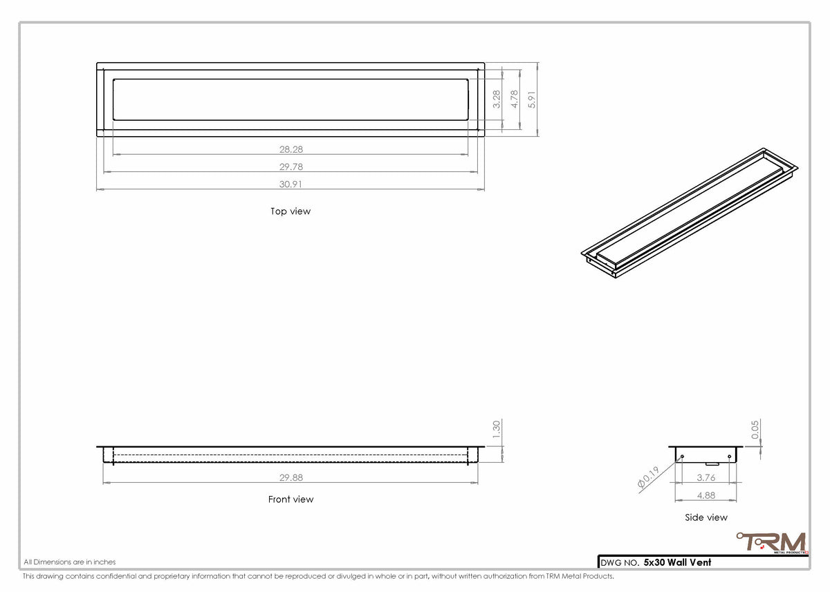 5x30 wall vent cover, dimensions drawing