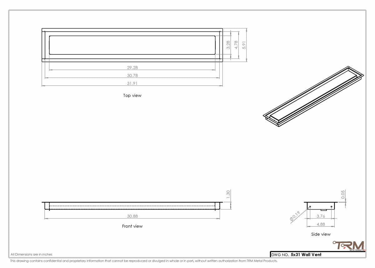 5x31 wall vent cover, dimensions drawing