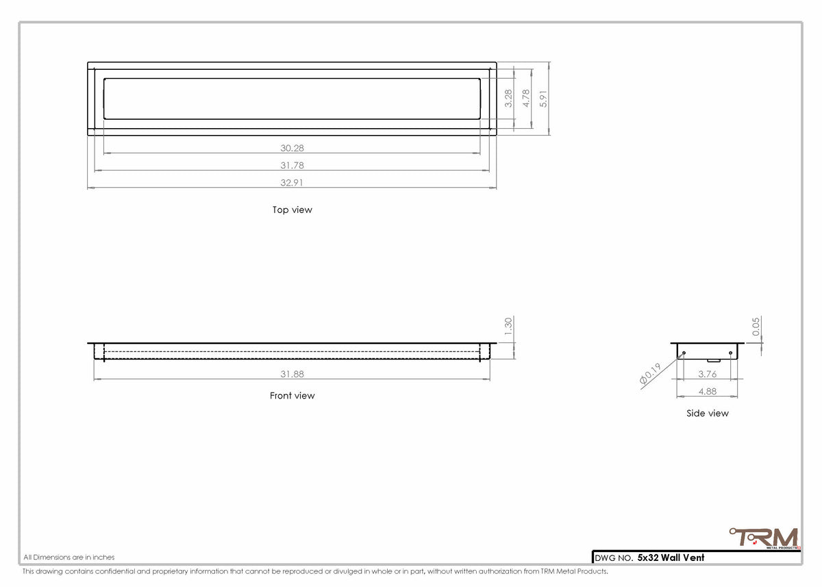 5x32 wall vent cover, dimensions drawing