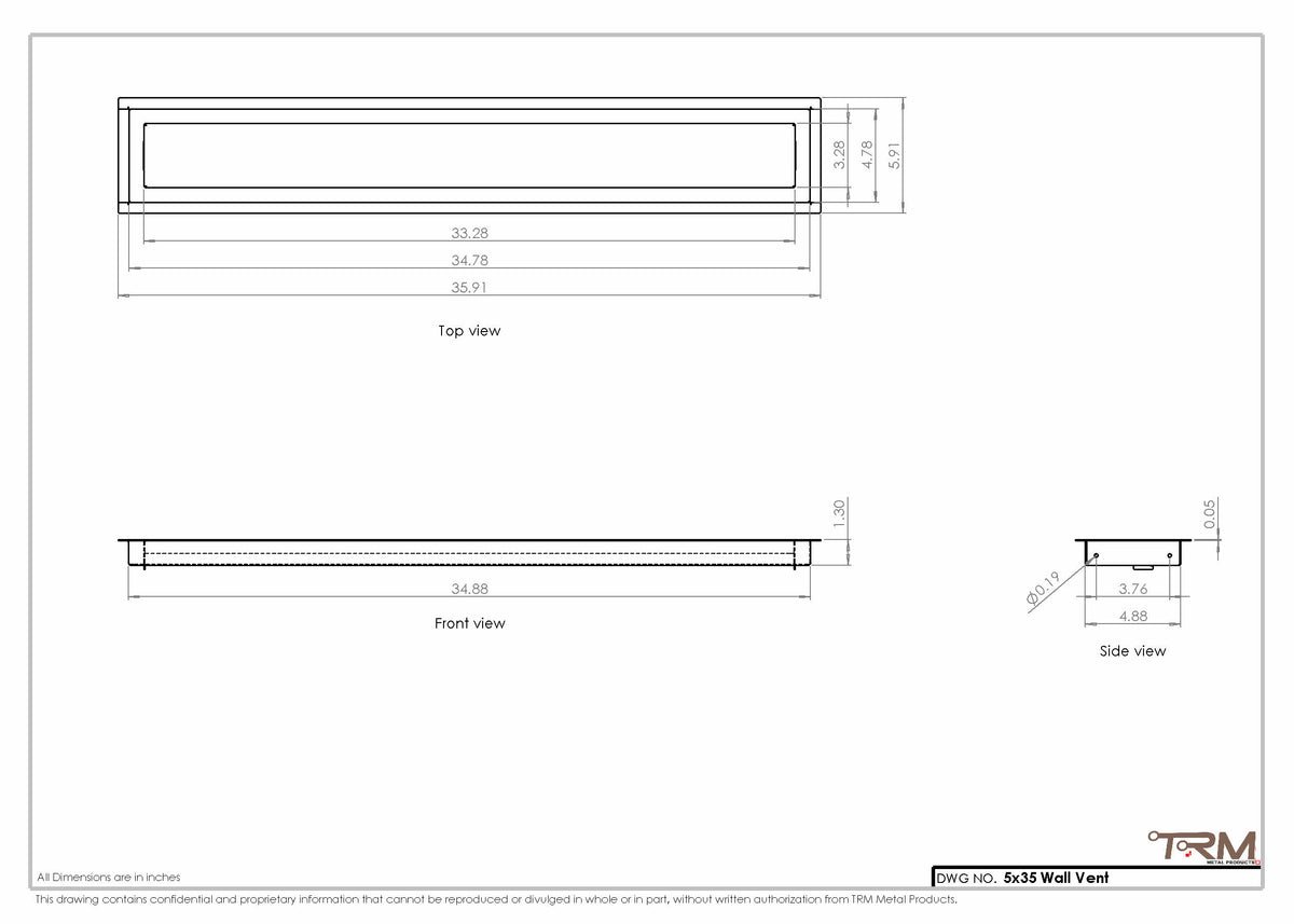 5x35 wall vent cover, dimensions drawing