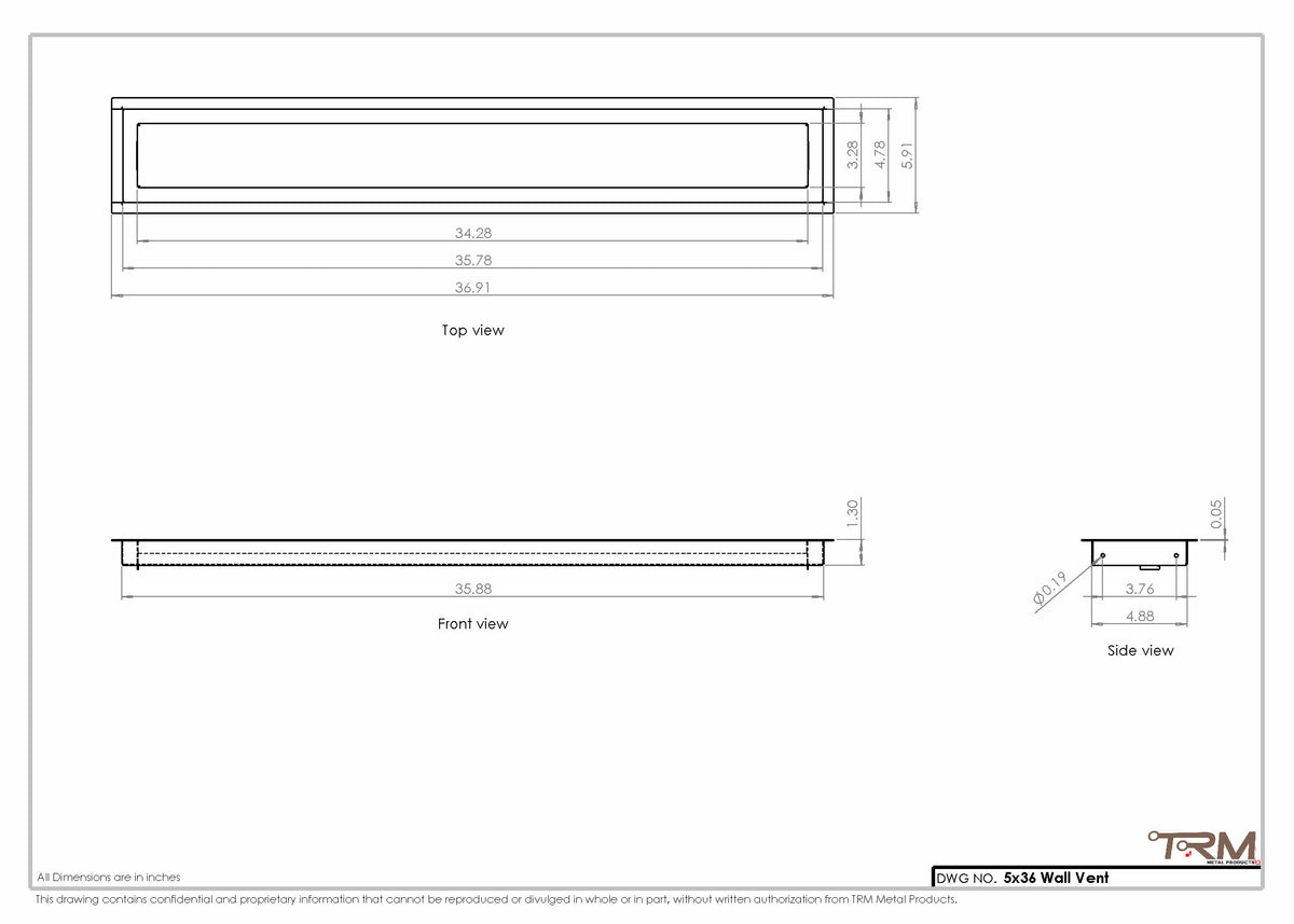 5x36 wall vent cover, dimensions drawing