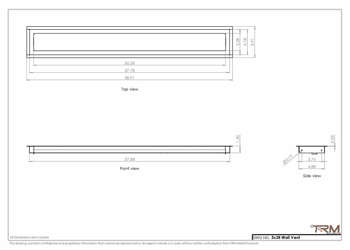5x38 wall vent cover, dimensions drawing