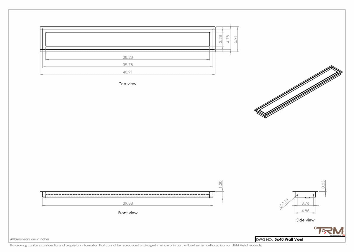 5x40 wall vent cover, dimensions drawing