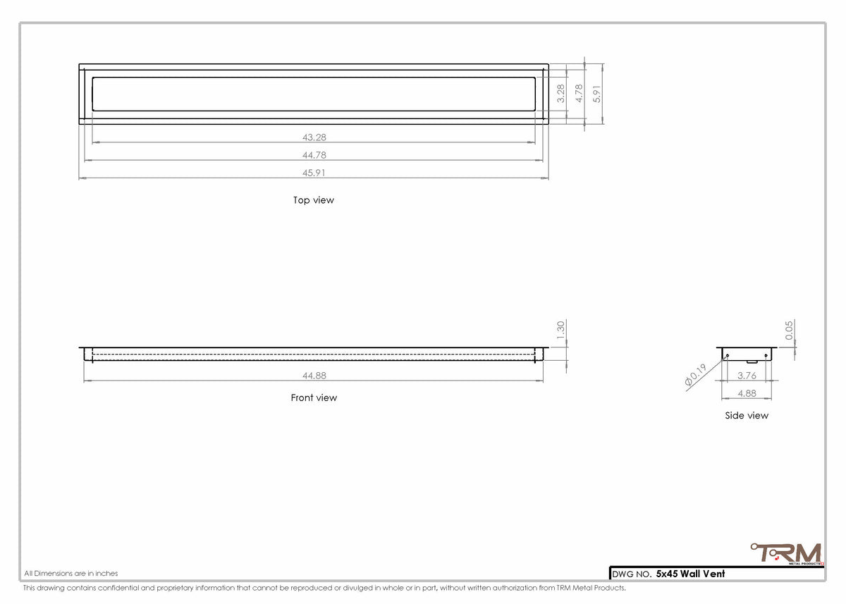 5x45 wall vent cover, dimensions drawing