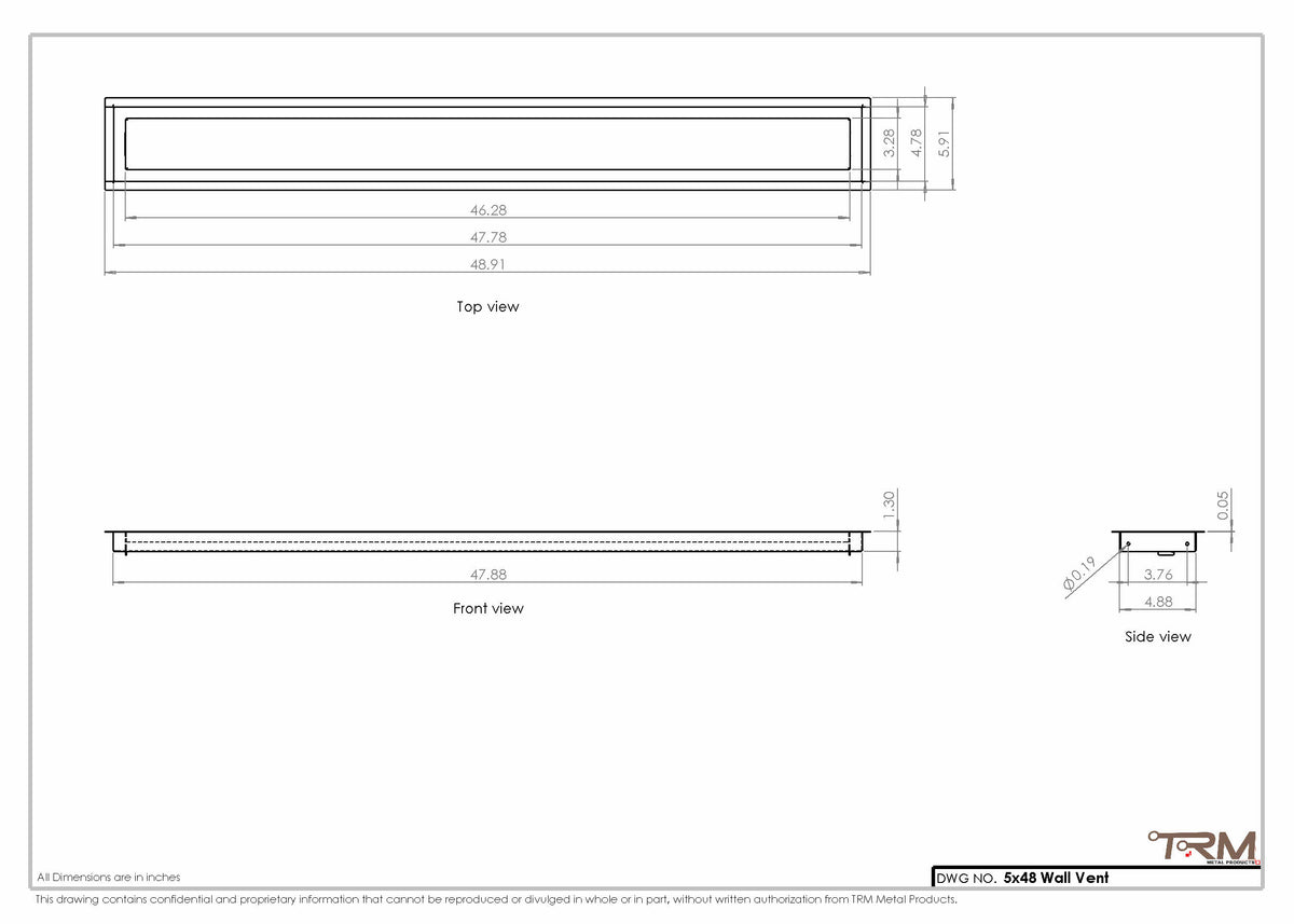 5x48 wall vent cover, dimensions drawing