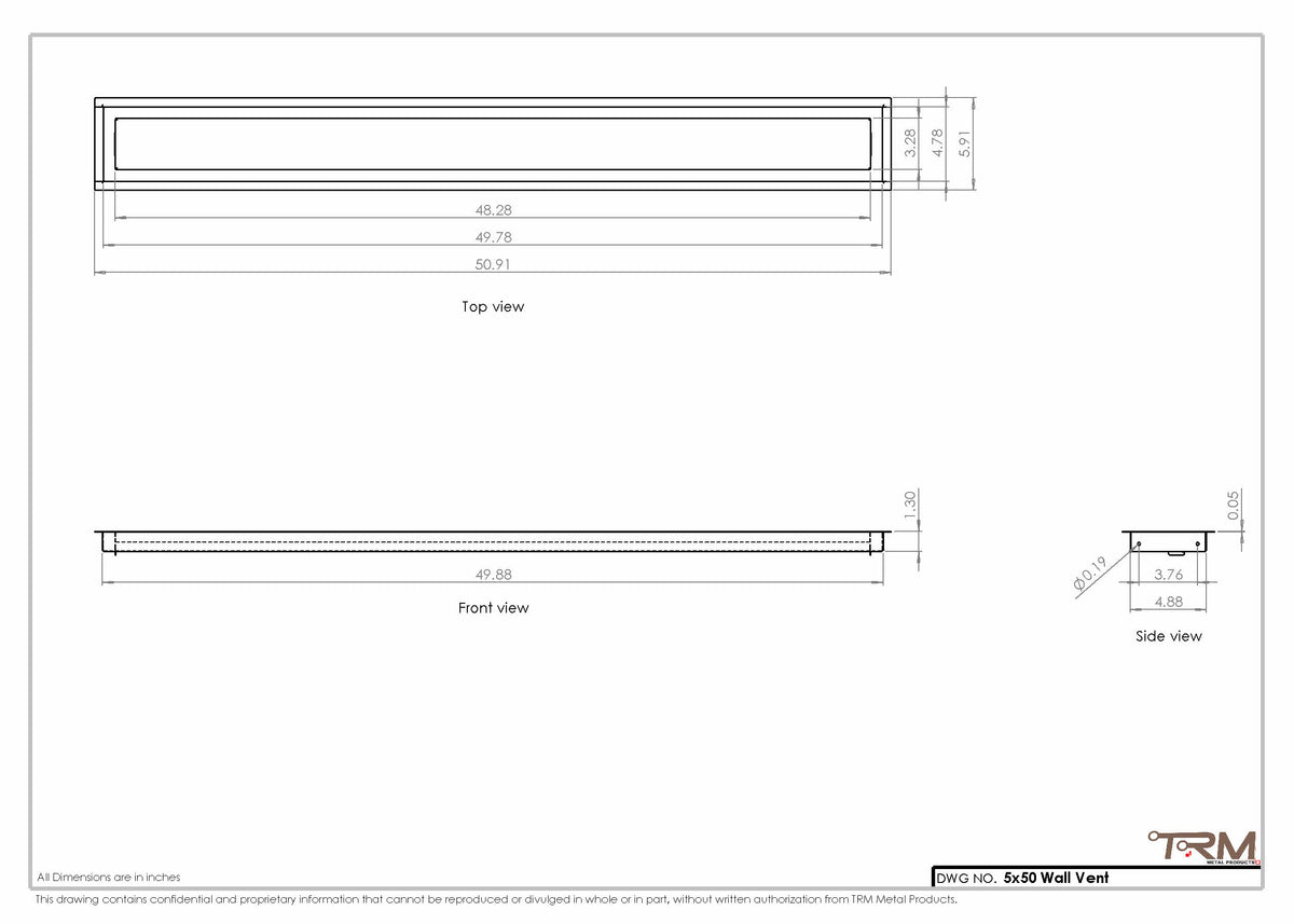 5x50 wall vent cover, dimensions drawing