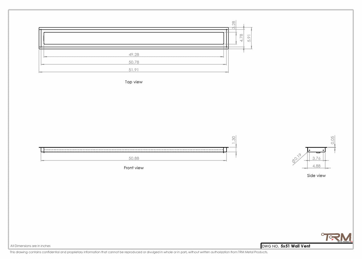 5x51 wall vent cover, dimensions drawing