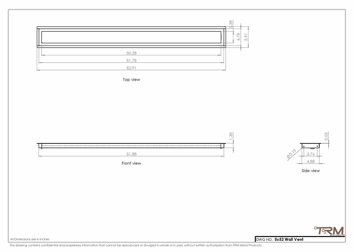 5x52 wall vent cover, dimensions drawing