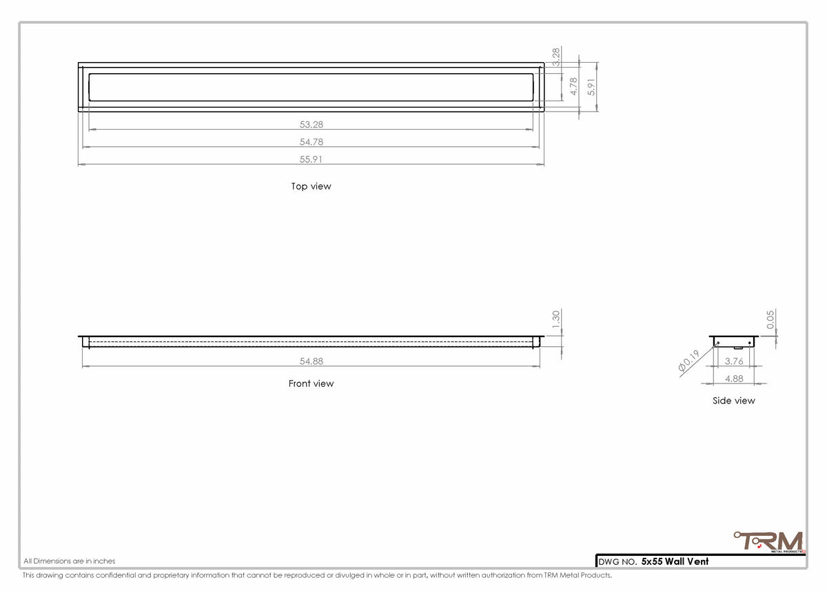 5x55 wall vent cover, dimensions drawing