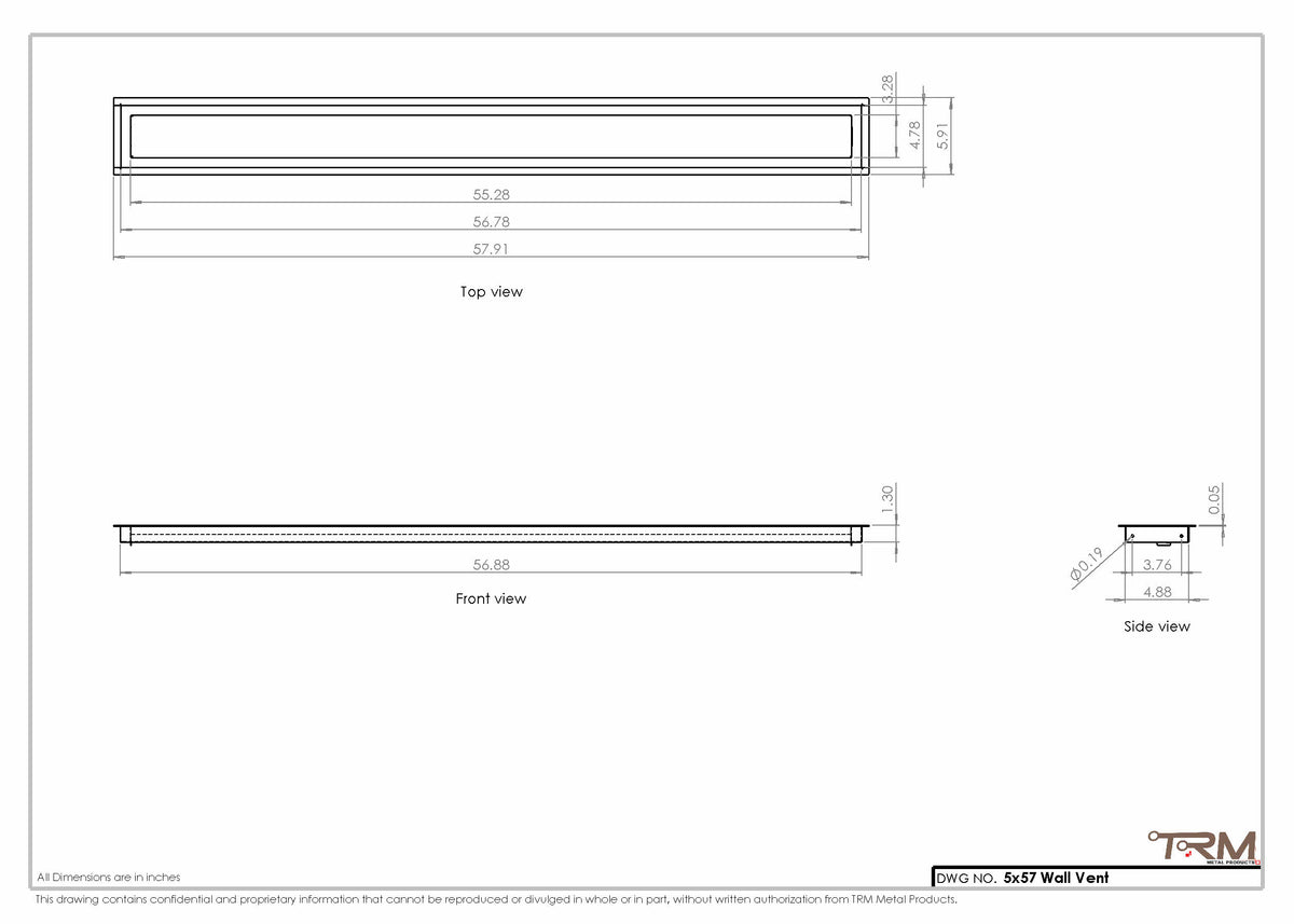 5x57 wall vent cover, dimensions drawing