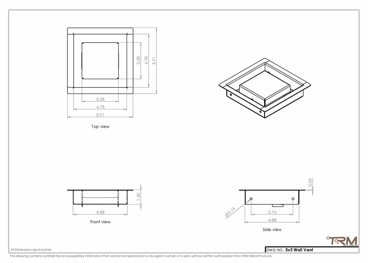 5x5 wall vent cover, dimensions drawing