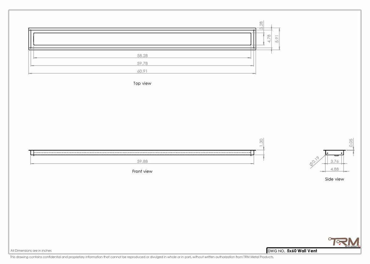 5x60 wall vent cover, dimensions drawing