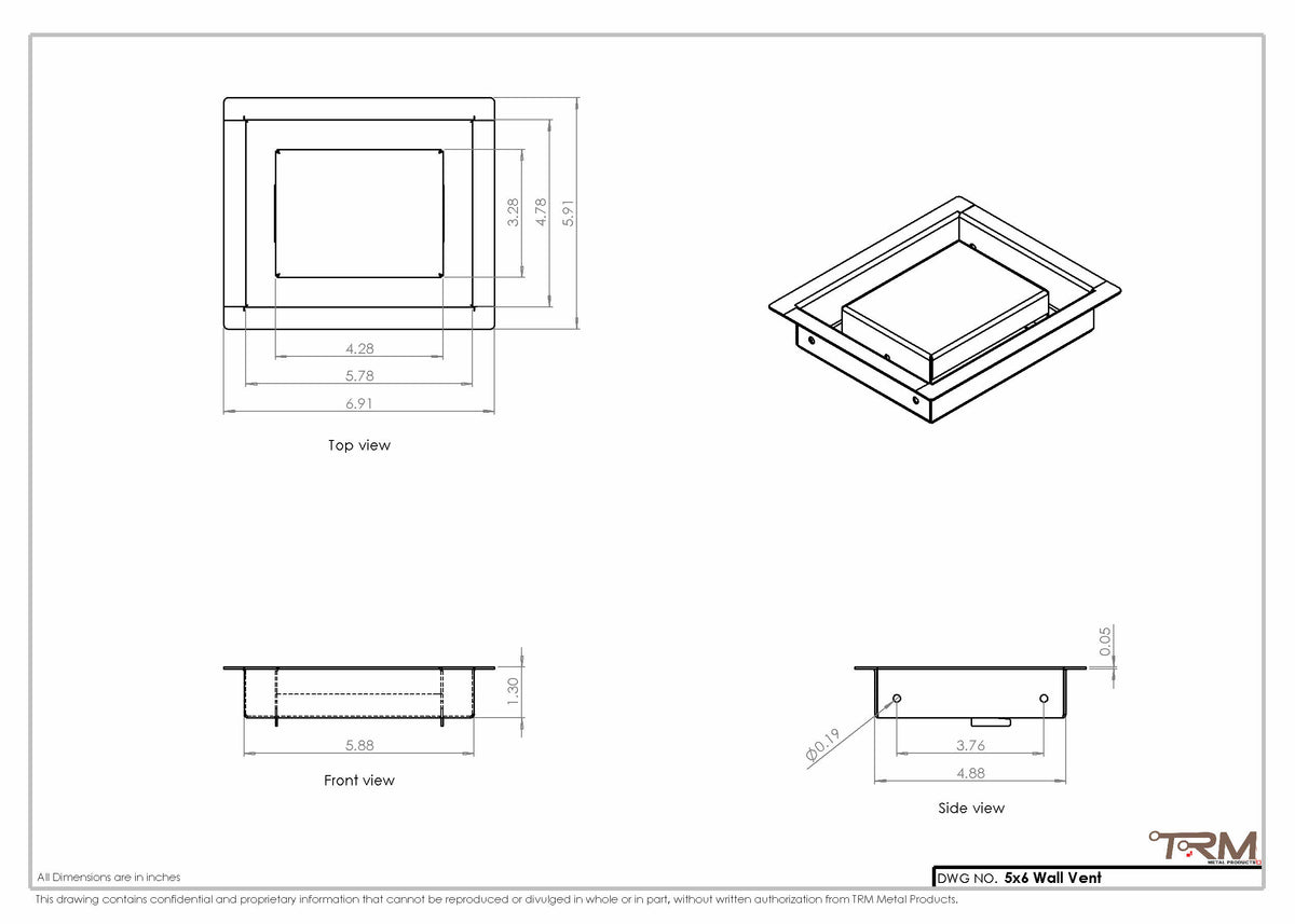 5x6 wall vent cover, dimensions drawing