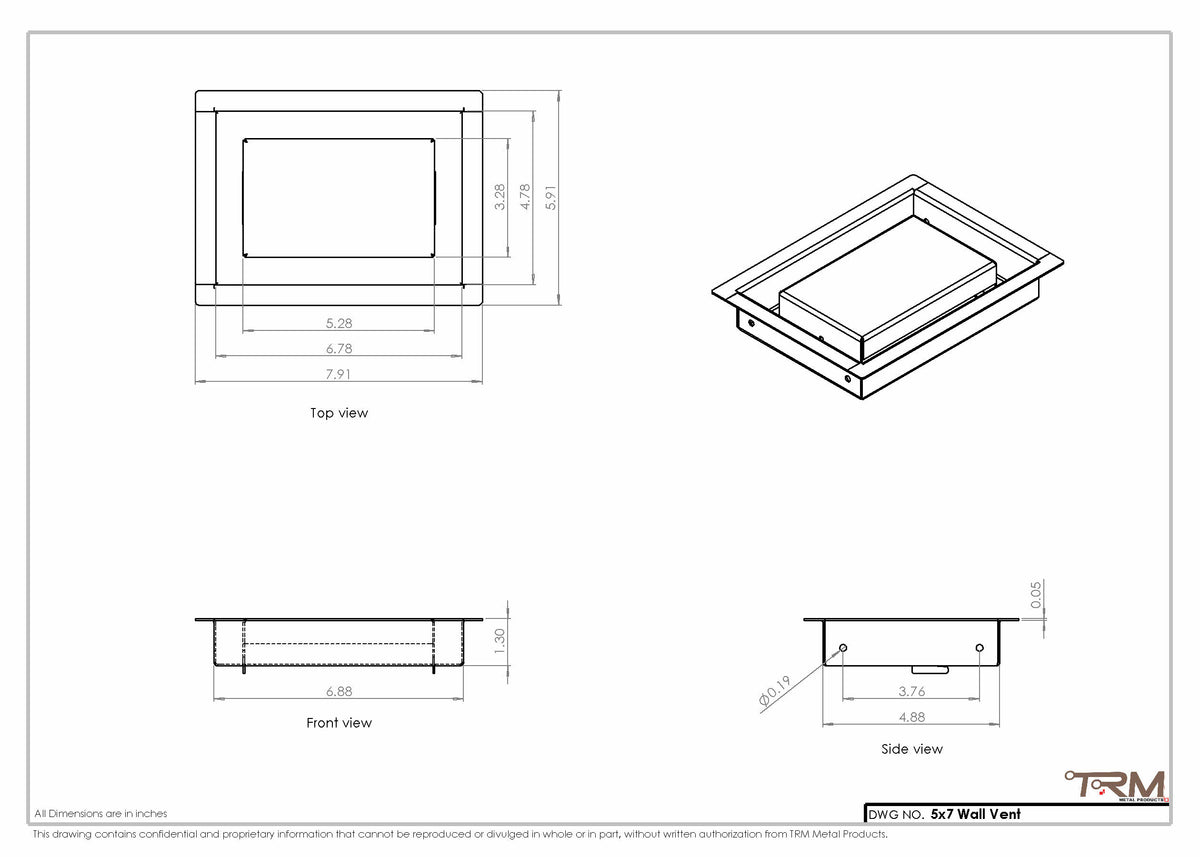 5x7 wall vent cover, dimensions drawing
