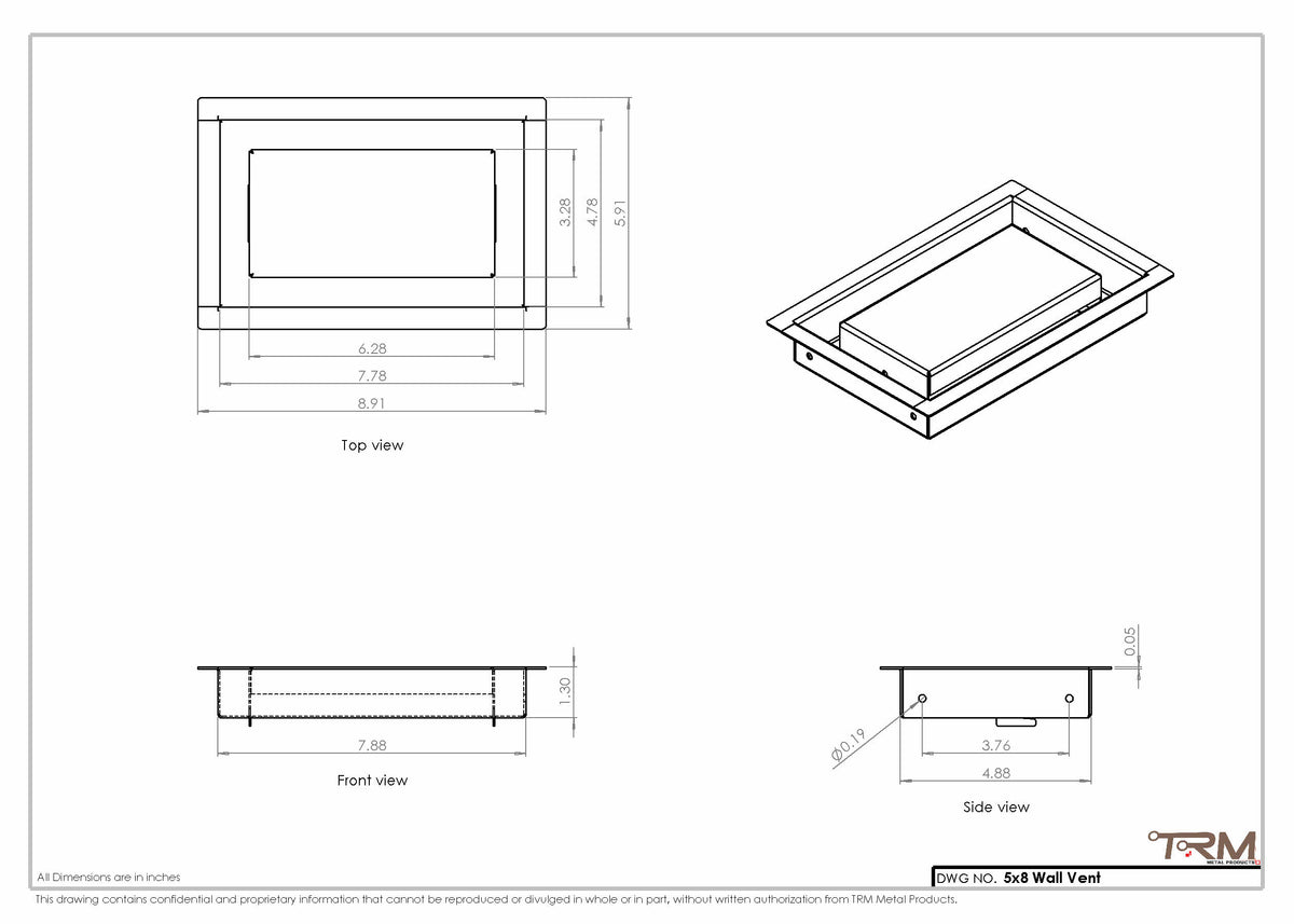 5x8 wall vent cover, dimensions drawing
