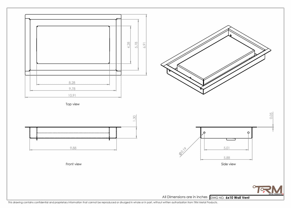 6x10 wall vent cover, dimensions drawing