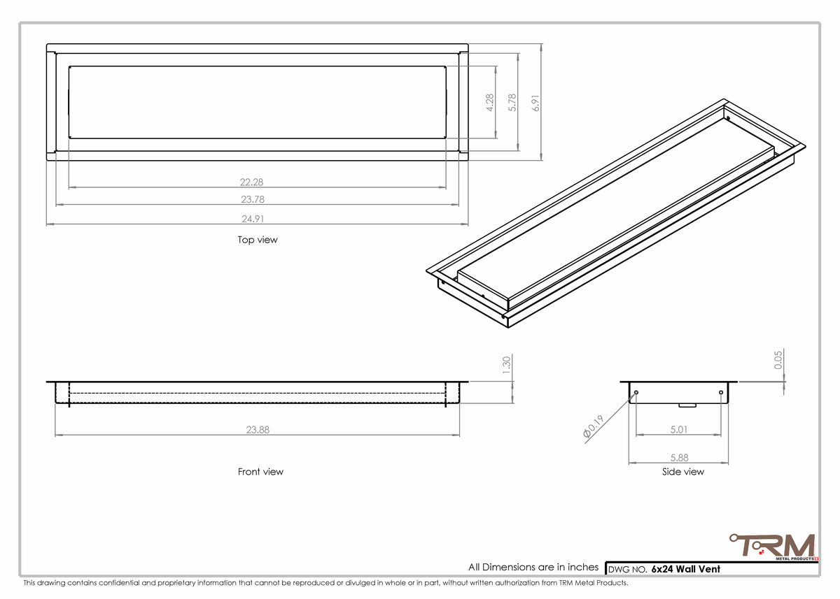 6x24 wall vent cover, dimensions drawing