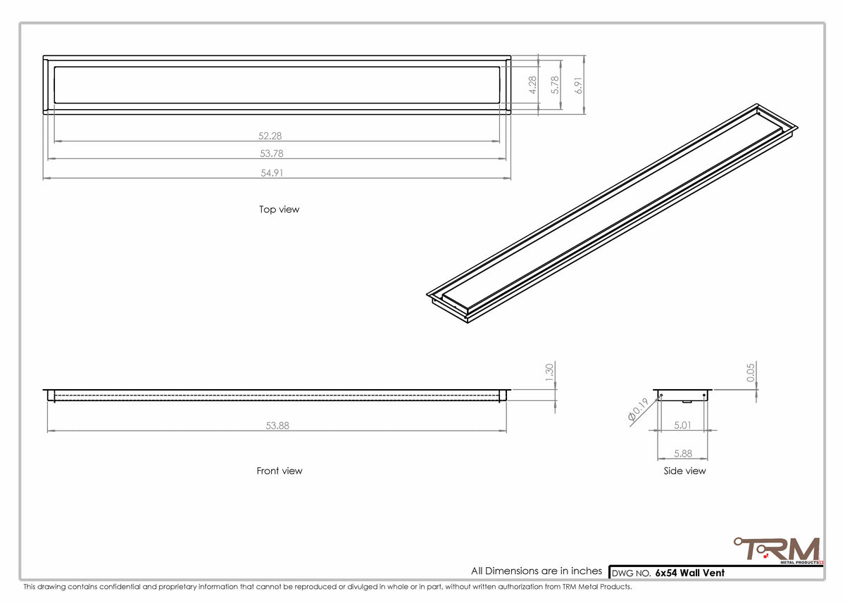 6x54 wall vent cover, dimensions drawing