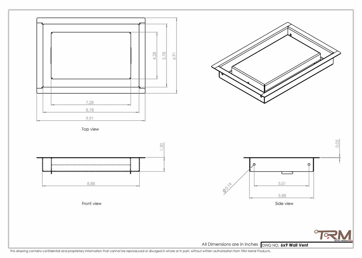 6x9 wall vent cover, dimensions drawing