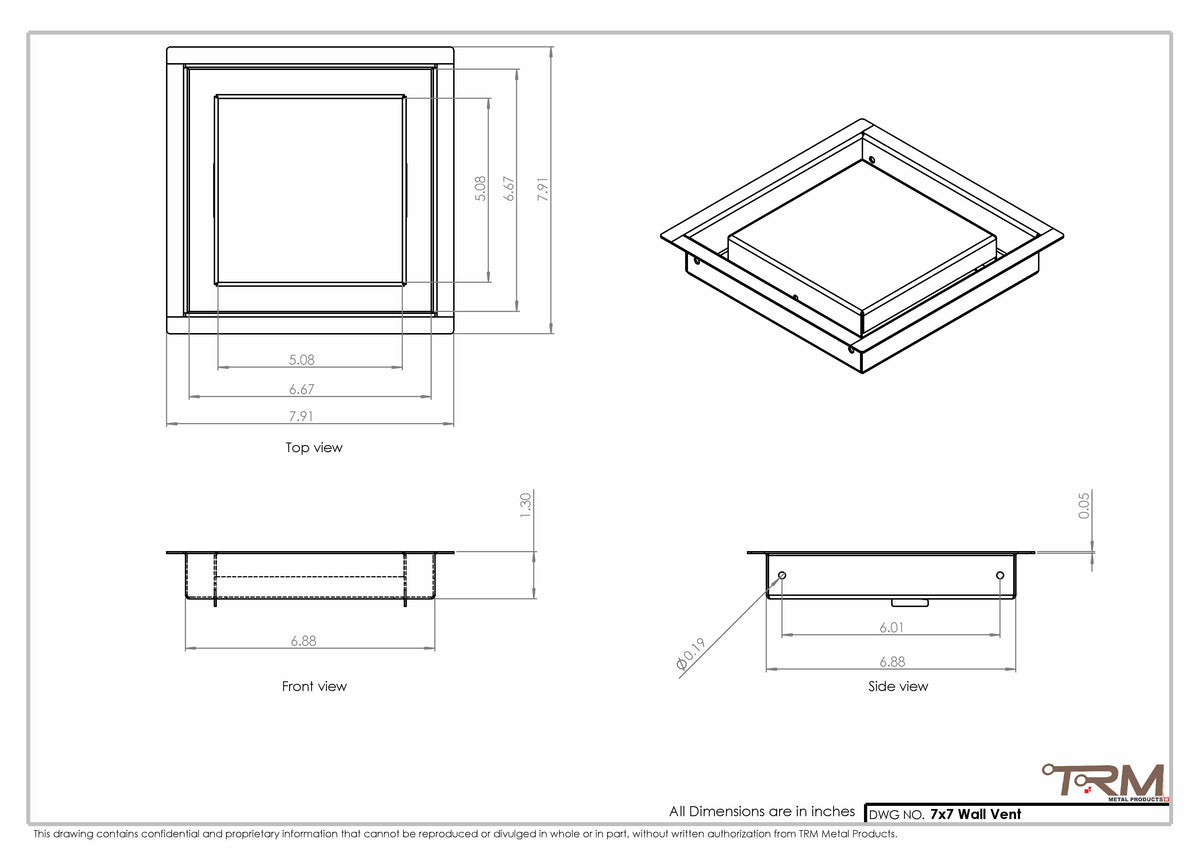 7x7 wall vent cover, dimensions drawing