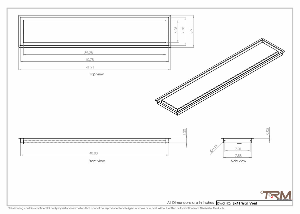 8x41 wall vent cover, dimensions drawing