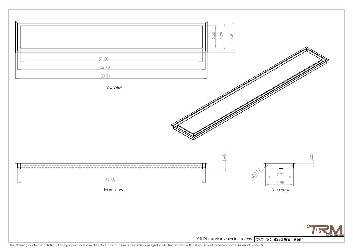 8x53 wall vent cover, dimensions drawing