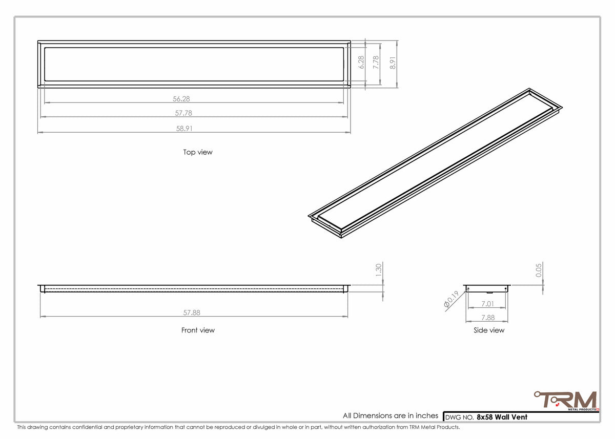 8x58 wall vent cover, dimensions drawing